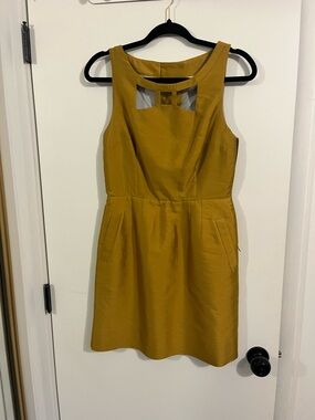 Anthropologie Maeve Sleeveless Cutout Silk Cocktail Dress in Mustard - Size 6